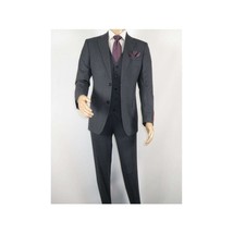 Men Suit BERLUSCONI Turkey 100% Italian Wool Super 180's Vested #Ber15 Charcoal image 2