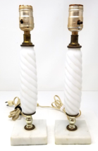 Satin Glass Bedroom Lamps Marble Bases Twist White Set of 2 Vintage - $18.95