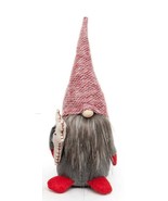 Gnome in Red Sweater Hat Gray Beard Wood Nose Holding Deer 11.5&quot; H - $40.44 CAD