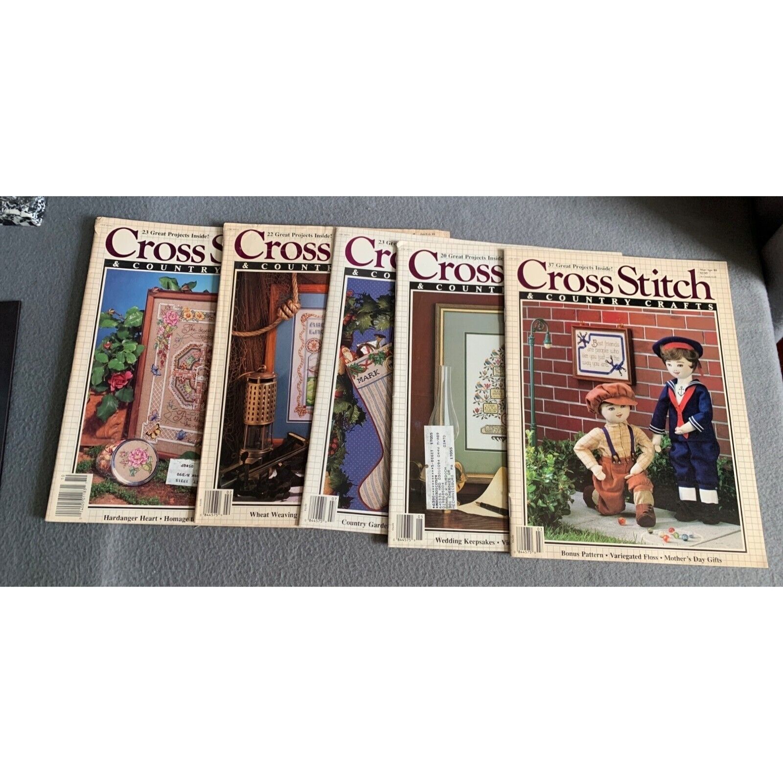 Lot Of 5 Cross Stitch & Country Crafts Magazines 1988 & 89 Patterns & Projects - £17.79 GBP