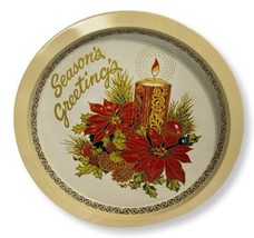 Vintage Season’s Greetings Christmas Cookie Platter Tray 13” Poinsettia ... - £9.59 GBP