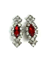 Vintage Earrings Rhinestone Ruby Red Silver Tone Large Prong Clip On Sta... - $33.00