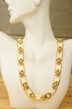 Vintage Costume Jewelry Gold Tone Cream Enamel 10MM Collar Statement Nec... - $19.79
