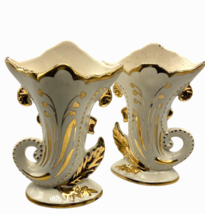 White &amp; Gold Antique Vases Lot of 2 English Porcelain Granny Core Cottage Note: - £28.44 GBP