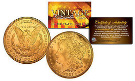 1921 Pure AU/BU Morgan Silver Dollar Full 24K Gold Plated Us Coin Coa & Capsule - $74.76