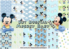 Digital Scrapbook Kit - Mickey Baby Digital Kit (12 Papers) Instant Download - £2.31 GBP