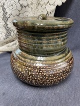 Vintage Art Studio Hand Thrown Clay Cookie Jar w/ Lid Glazed Brown Green 7.5” T - £19.78 GBP