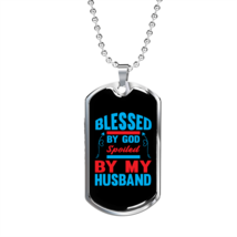 To My Husband Blessed By God Blue Necklace Stainless Steel or 18k Gold Dog Tag  - £37.48 GBP+
