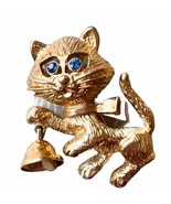 VINTAGE SIGNED AVON GOLD TONE BLUE EYED KITTY CAT BROOCH,FIGURAL,JINGLE ... - €6,29 EUR