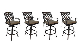 Cast aluminum patio bar stools set of 4 swivels outdoor seating Sunbrella. - £1,104.17 GBP