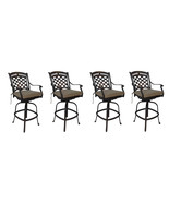 Cast aluminum patio bar stools set of 4 swivels outdoor seating Sunbrella. - $1,915.63 CAD