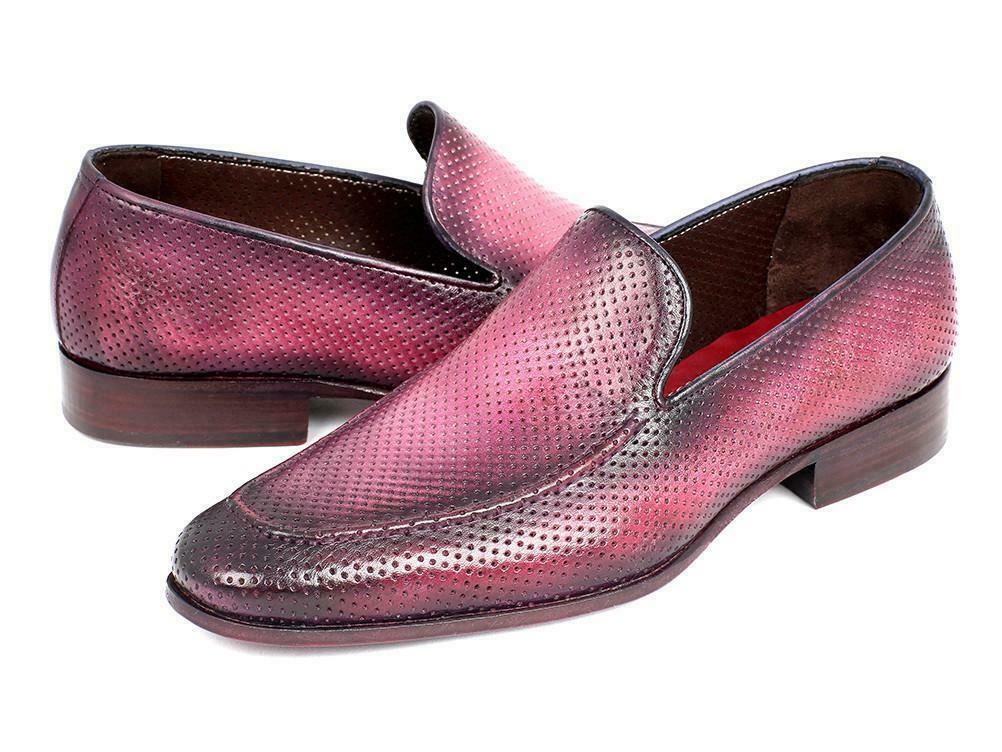 Paul Parkman Mens Shoes Loafer Leather Purple Hand-Painted Handmade 874-... - $354.99