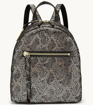 Fossil Megan Silver Metallic Black Leather Backpack ZB7861043 NWT Python $168 FS - £63.04 GBP