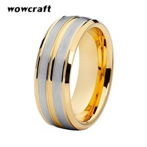 8mm Gold Tungsten Wedding Band Ring for Men Women Grooved Center Brushed Finish  - £22.77 GBP