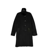 DANA BUCHMAN Black Wool Blend pea coat leather details size 14 - £70.17 GBP