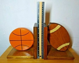 Football/Basketball Wooden Bookends! Very Unique! Hand Crafted! NICE!  - £9.98 GBP