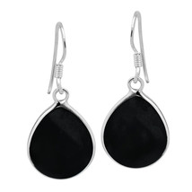 Chunky Teardrop Black Onyx Inlay Sterling Silver Dangle Earrings - £13.44 GBP
