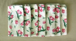 Lot 7 Napkins Awesome Rasberry Red Tulips Creme Background Heavy Cotton 18&quot; x18&quot; - £7.92 GBP