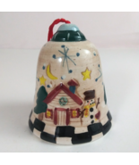 Vintage 2001 Homco Folk Art Cabin With Snowman 3.5&quot; Christmas Bell Ornament - $177.75 MXN