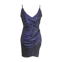 Lulus Womens Glittering Spectacle Bodycon Dress Blue Stretch Shiny V Nec... - £19.45 GBP