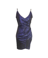 Lulus Womens Glittering Spectacle Bodycon Dress Blue Stretch Shiny V Nec... - £19.94 GBP