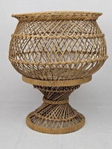 Vintage Natural Rattan Wicker Plant Stand Basket Artificial Fern Holder ... - $93.10