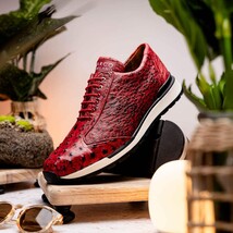 Hand painted genuine Snake and calfskin Sneaker Shoes Scanno Antique Red image 10
