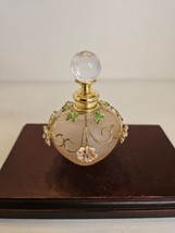 Perfume Glass Pink Frosted Bottle With Pink And Green Enamel Florals On ... - $28.04