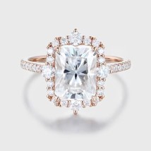 3 Ctw Radiant Cut Lab Created Diamond 14K Rose Gold Plated Halo Engagement Ring - £73.81 GBP