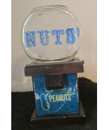 Vintage Nuts Dispenser Wood with Glass Jar  8.25&quot; High  Peanut label on ... - £38.28 GBP