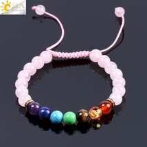 CSJA Pink Quartz Bracelets &amp; Bangles for Women Reiki Natural Gem Stone Mala Bead - £9.08 GBP