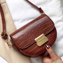 Stone Pattern PU Leather Saddle Bag For Women 2022 Small Solid Color Shoulder Me - £19.19 GBP