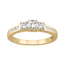1/2 KT Diamante Rotondo 3 Stone Engagement Ring Originale 10K Solido Oro Giallo - £335.91 GBP