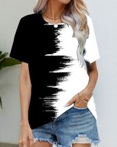 Blouse Women&#39;s Black T Shirt Fashion Digital Print Model #10 - £16.46 GBP