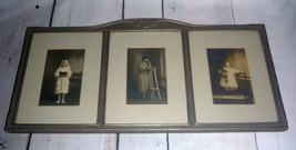 Antique Art Deco 3 Panel Photo Silver Wood Matte &amp; Frame 19.25 x 9.5 - £101.47 GBP