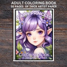 Fairy Princess  Spiral Bound Adult Coloring Book - Thick Artist Paper - 50 pages - £25.28 GBP