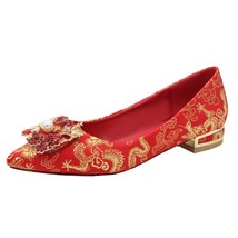 Wedding shoes women new style bridal shoes thick heel Chinese red wedding shoes  - £30.53 GBP