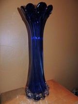 Art Glass Vase 15+&quot; Blue Clear Ribbed Twist Calla Lily Lilly Jack in the... - $20.24