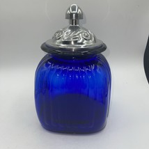 Artland Cobalt Blue Glass Ribbed Apothecary Jar Canister With Lid 10” Tall - £31.96 GBP