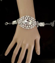 1.5/8&quot; W Classy Bling Clear Crystals Segmented Party Bridal Pageant Bracelet - £16.75 GBP