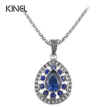 Hot Fashion Vintage Blue Necklace For Women Tibetan Silver Alloy Water Drop Pend - £6.19 GBP