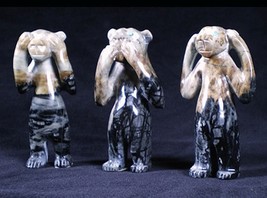 Zuni Picasso Marble Bears Fetish Set See No Evil, Speak No Evil, Hear No Evil - £630.71 GBP