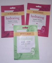 3 Mask Burt&#39;s Bees Hydrating Sheet Mask, 2 Watermelon and one Refreshing Mask - £5.09 GBP