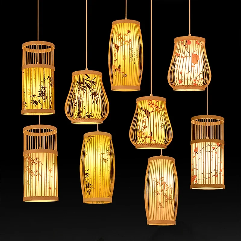 Bamboo Pendant Lamp Chandelier Chinese Style Tea Room Hotel Living Room - $22.21+