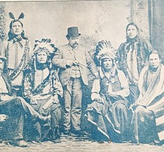 1891 Group Of Sioux Chiefs Blue Plate Print Victorian Indian War History... - $29.99