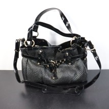 Francesco Biasia Black Raffia Patent Buckle Satchel Shoulder Bag Purse - £27.91 GBP