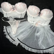 Victoria&#39;s Secret 32C/34B,34C Bra Set+Babydoll White Pink Embroider Bridal Mesh - £175.44 GBP