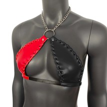 Gothic Red &amp; Black Vinyl Vampira Cross Top Bra with Chain - $48.00
