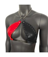 Gothic Red &amp; Black Vinyl Vampira Cross Top Bra with Chain - $48.00