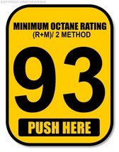 93 Octane Gas Pump Button Label Vinyl Sticker Gasoline Petrol Decal 2x2.... - £3.17 GBP